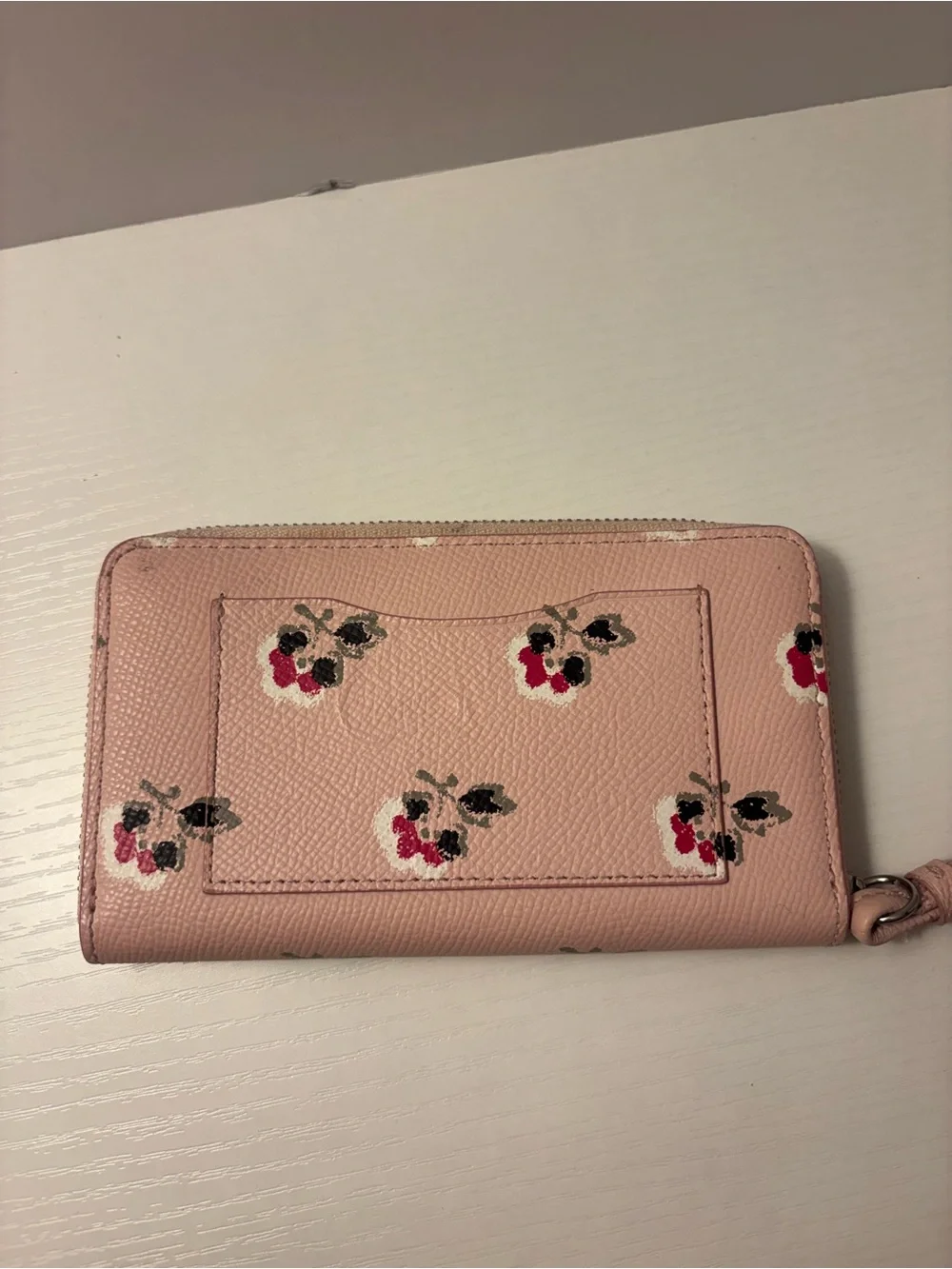 Coach Pink Floral Zip Wallet with Silver Logo